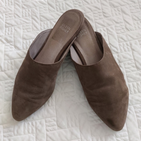 EILEEN FISHER SUEDE SLIP ON MULES - Picture 1 of 11